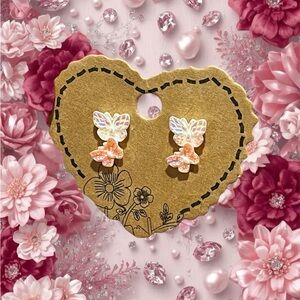 Iridescent Butterfly Stud Earrings Stainless Steel Post NEW